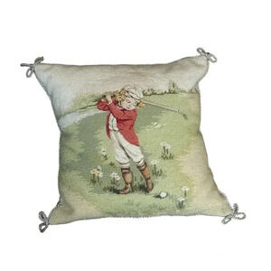 Wool Needlepoint Throw Pillow by Imperial Elegance Vintage Child Golfer …